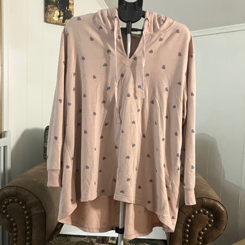 Mauve/pink loose fit sweater with hood - Picture 1 of 3